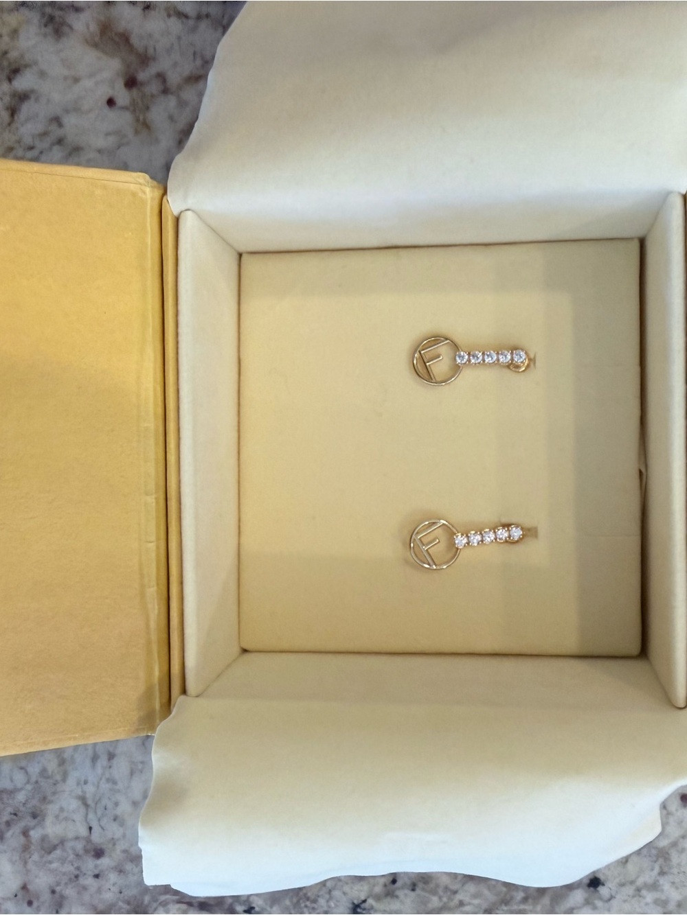 Fendi Gold Crystal Drop Logo Earrings